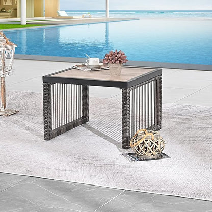 LOKATSE HOME Patio Coffee Table Dining Furniture for Balcony, Porch, Deck, Black/Brown