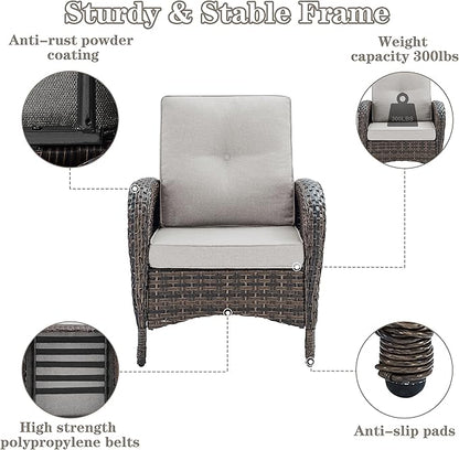 Belord Outdoor Wicker Loveseat Furniture Set of 4 with Coffee Table for Porch Deck Balcony, 4 Pieces Rattan Outdoor Conversation Sets Include 2 Club Chairs 1 Loveseat Couch 1 Coffee Table Brown/Beige
