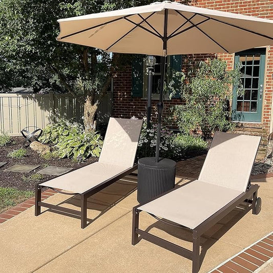 PURPLE LEAF Outdoor Chaise Lounge Chair Set of 2, Pool Lounge Chairs for Outside, Aluminum Patio Chaise Loungers with Adjustable Backrest and Wheels for Deck, Lawn, Garden, Sand Beige