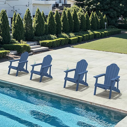 HDPE Adirondack Chairs Set of 2, Weather Resistant Outdoor Seating with Hidden Cup Holder for Porch, Poolside, Deck & Lake House, Blue