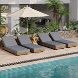Merax 4-Piece Acacia Wood Chaise Lounge Set w/ 6-Position Adjustable Backrest & Cushion - Outdoor Patio Poolside - Photo 3