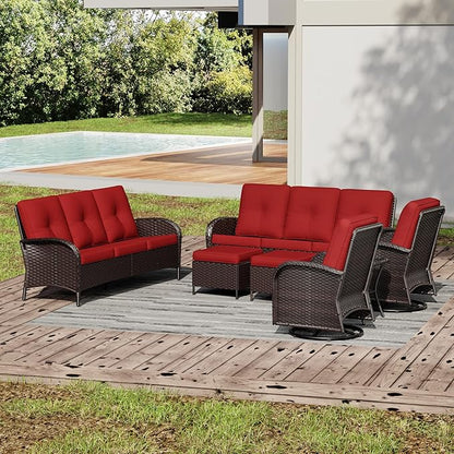 Joyside Wicker Patio Furniture Set, 7 Piece Outdoor Furniture Set with Thickened Cushions, High Back, Deep Seating, Wide Armrest, Outdoor Swivel Rocker Chairs for Porch, Deck