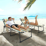 Outsunny 2 Piece Folding Chaise Lounge with 5-Level Reclining Back, Tanning Chair with Face Hole - Photo 8