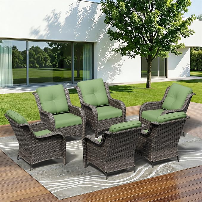 6 Piece Outdoor Wicker Patio Furniture Set, Patio Chairs Set with Thickened Olefin Cushions, High Back and Deep Seating - Photo 8