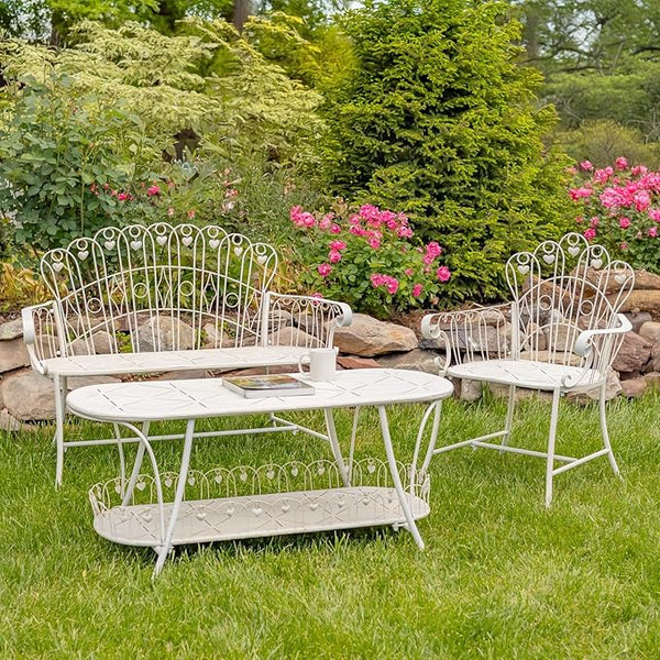 Zaer Ltd. Vintage Style Metal Patio Furniture with Heart Design Accents, Outdoor/Indoor Decor (Distressed White - Photo 1
