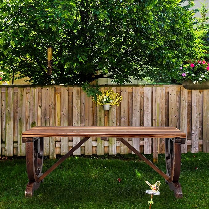 Wooden Garden Bench,2-Person Outdoor Wagon Wheel Porch Bench,Outdoor Garden Bench,Patio Bench Wagon Slatted Seat for Garden Lawn Porch Park Backyard