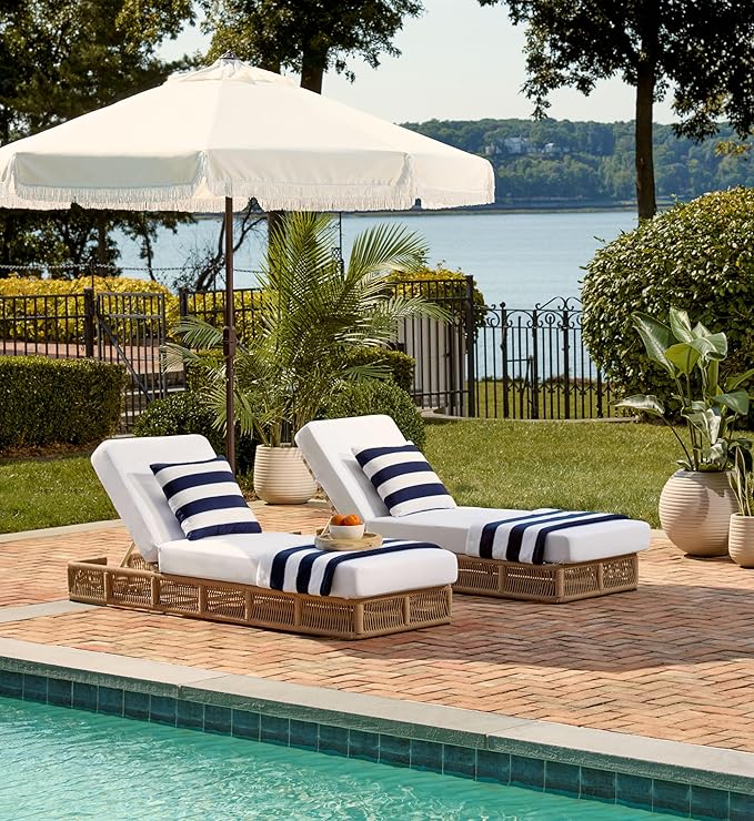 SAFAVIEH Outdoor Collection Gillian Tan Rope/White Cushion Chaise Lounge Chair (PAT7527A) - Photo 6
