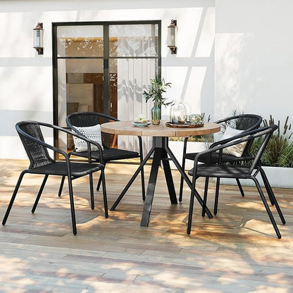 Amopatio Outdoor Dining Chairs Set of 6, Stackable Outdoor Patio Chairs, Rattan Patio Dining Chair, for Bistro, Deck, Yard, Porch, Restaurant, Black