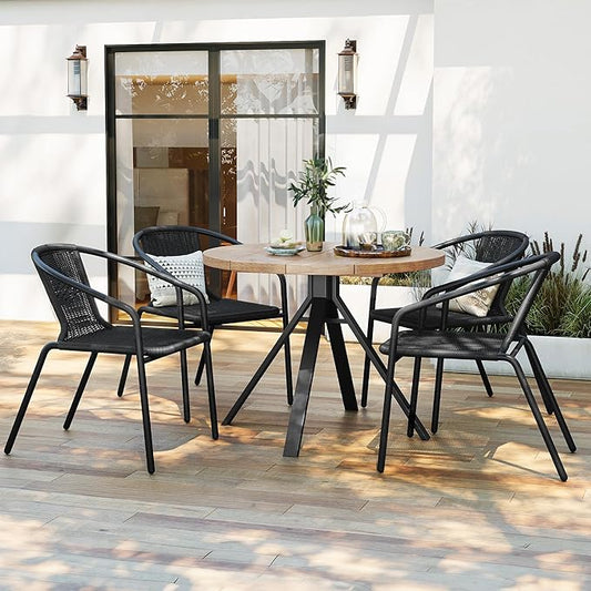 Amopatio Outdoor Dining Chairs Set of 6, Stackable Outdoor Patio Chairs, Rattan Patio Dining Chair, for Bistro, Deck, Yard, Porch, Restaurant, Black