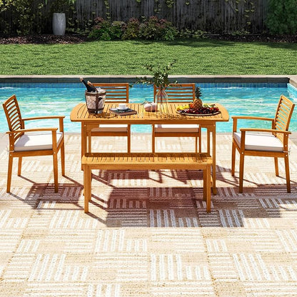 Tangkula Acacia Wood Patio Dining Chairs Set of 4, Outdoor Armchairs with Removable Padded Cushion, Slatted Backrest, 400 LBS Weight Capacity, Outside Dining Furniture for Deck, Garden, Poolside, Yard