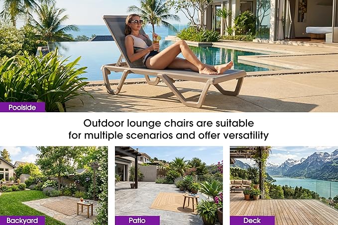 PURPLE LEAF Outdoor Chaise Lounge Chair Set of 2 Pool Lounge Chair with Champagne Aluminum Plastic Stackable Patio - Photo 8