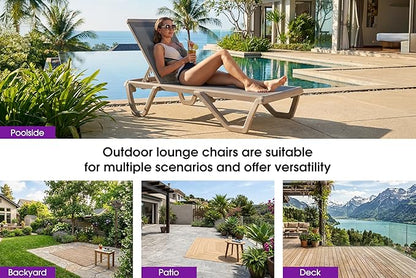 PURPLE LEAF Outdoor Chaise Lounge Chair Set of 2 Pool Lounge Chair with Champagne Aluminum Plastic Stackable Patio Lounge Chair for Poolside Sunbathing Beach Deck Yard, Grey