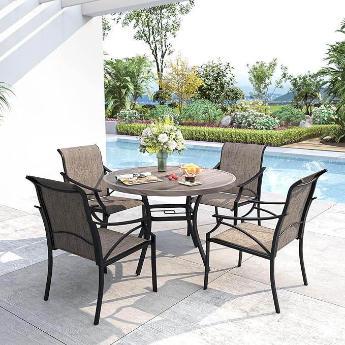 VICLLAX Round Patio Dining Table, 41 inch Metal Outdoor Dining Table with Umbrella Hole for Garden Lawn Balcony Deck - Photo 2