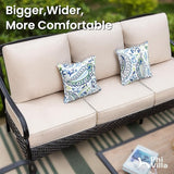 PHI VILLA Wicker & Metal Outdoor Patio Couch, 3-Seat Patio Sofa with Deep Seating for Front Porch, Deck, Balcony - Photo 2