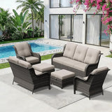 6 Piece Outdoor Wicker Patio Furniture Set, Patio Chairs Set with Thickened Olefin Cushions, High Back and Deep Seating - Photo 9