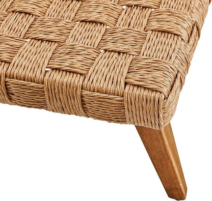 Modway Thames Wicker Rattan Outdoor Coffee Table in Natural - Low-Profile Rectangle Patio Table - Weather Resistant Outdoor Wicker Coffee Table with Acacia Wood Legs for Deck, Pool, Balcony, Garden
