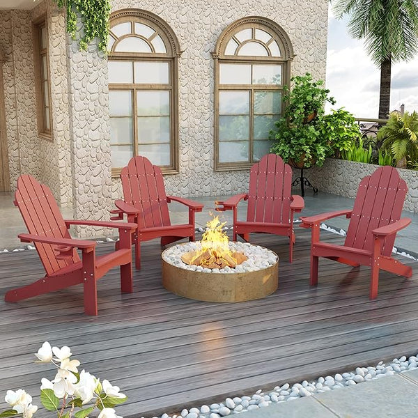 LUE BONA HDPS Adirondack Chairs Set of 4, Fire Pit Outdoor Chair Weather Resistant with Cup Holder - Photo 1