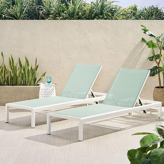 Christopher Knight Home Vicky Coral Outdoor Chaise Lounges (Set of 2), Blue and White