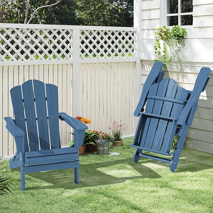 KINGYES Folding Adirondack Chair Set of 6, HDPE All-Weather Adirondack Chair, Navy