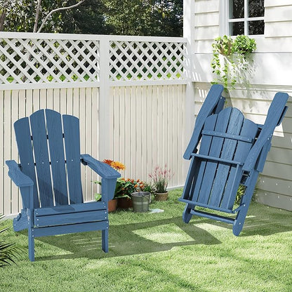 KINGYES Folding Adirondack Chair Set of 8, HDPE All-Weather Adirondack Chair, Navy