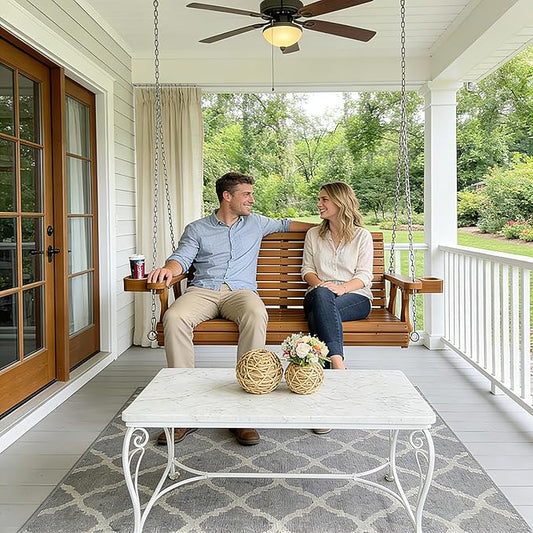 Wooden Porch Swing 2-Seater, High Backrest and Deep Seat, Bench Swing with Cupholders, Hanging Chains and 7mm Springs, Heavy Duty 880 LBS, for Outdoor Patio Garden (Cedar Tone - 4 FT Extra Large)