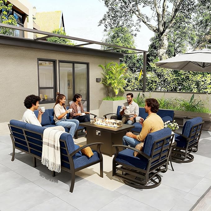 Gotland Outdoor Aluminum Patio Furniture Set with Fire Pit Table - Photo 3