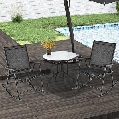 Tangkula Folding Rocking Chairs Set of 4, Patio Rockers with Breathable Seat Fabric & Sturdy Metal Frame, Smooth Rocking Motion, Heavy-Duty Outdoor Rocker for Backyard, Front Porch, Poolside