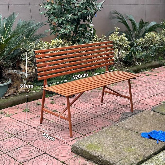 Metal Garden Bench 3 Seater Patio Furniture, 120cm Length | Outdoor Leisure Bench with Slatted Seat & Backrest Ideal for Parks and Patios | Sturdy and Weather-Resistant (Color : Brown)
