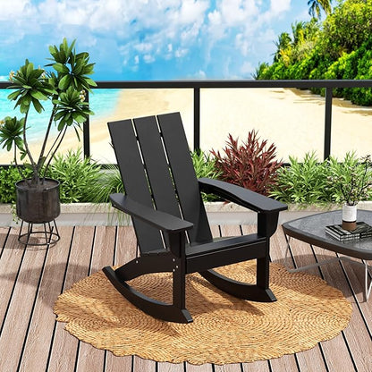 WO WESTIN OUTDOOR HDPE Shoreside Modern Rocking Poly Adirondack Chair,Black