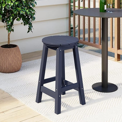 Costaelm 24" Height Outdoor Bar Stools, All-Weather Bar Stools, Adirondack Poly Patio Round Bar Stool for Patio, Deck, Kitchen Counter and Garden, Navy Blue