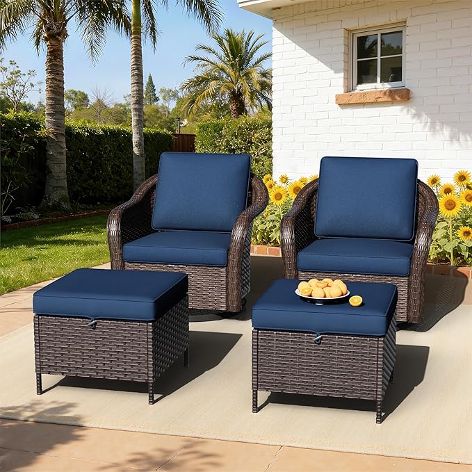 Outdoor Swivel Chairs Set with Ottomans, 4 PCS Patio Conversation Furniture Set with Removable Cushions - Photo 7