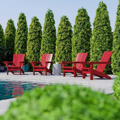 Flash Furniture Halifax Adirondack Chairs with Cup Holders, Weather Resistant Poly Resin Adirondack Chairs, Set of 4, Red