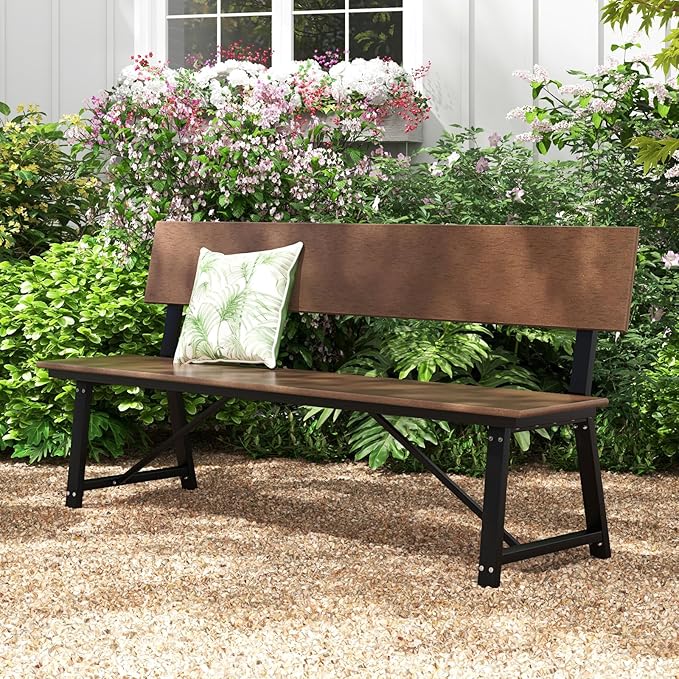 Tangkula 72” Outdoor Bench, Extra Long Patio HDPE Bench for 4 People, 1100 lbs Weight Capacity, Heavy-Duty Patio Picnic Dining Bench for Garden, Porch, Lawn, Backyard & Park