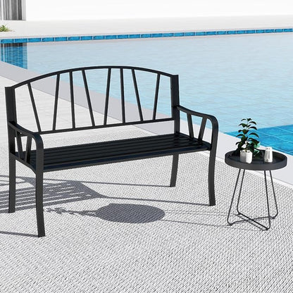 Tangkula 51” Metal Outdoor Garden Bench, Patio Slatted Park Bench for 2-3 People, Park-Style Loveseat with Curved Armrests, Heavy-Duty Outdoor Seating for Backyard, Lawn, Porch