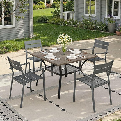 Outdoor Dining Table with Adjustable Umbrella Hole, 37.8" All-Weather Square Patio Dining Table for 4, Metal Patio Table for Garden Lawn Porch Deck Yard, Grey
