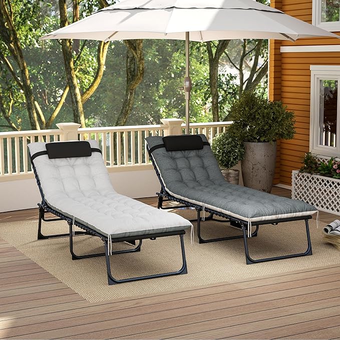 Outsunny Chaise Lounge Chair Outdoor Set of 2, 5-Position Adjustable Outdoor Pool Lounge Chairs - Photo 8