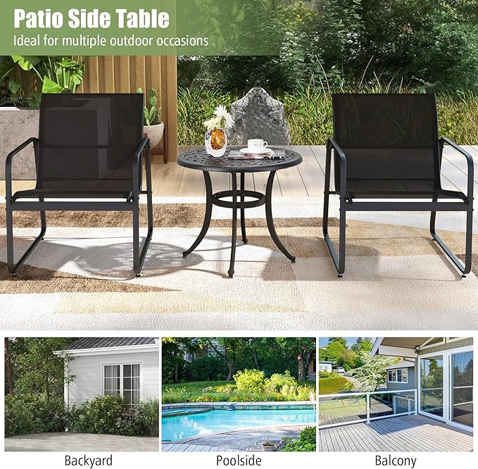 Tangkula 24 Inch Patio Side Table, Cast Aluminum End Table with Adjustable Footpads, Outdoor Small Coffee Table, Round Metal Patio Table for Poolside, Backyard, Balcony