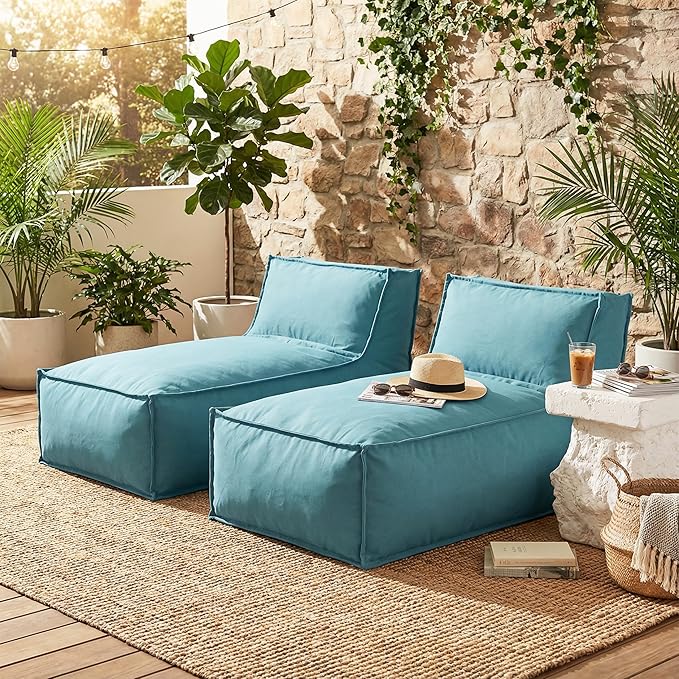 Christopher Knight Home Natty Outdoor Bean Bag Chair Set of 2, Fabric Bean Bag Chair for Adults and Kids, Indoor/Outdoor Sun Lounger, Patio Lounge Chair Set of 2, Teal