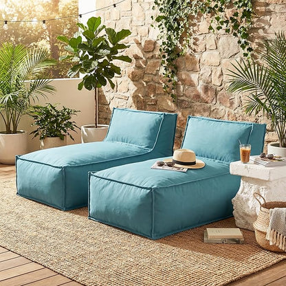 Christopher Knight Home Natty Outdoor Bean Bag Chair Set of 2, Fabric Bean Bag Chair for Adults and Kids, Indoor/Outdoor Sun Lounger, Patio Lounge Chair Set of 2, Teal
