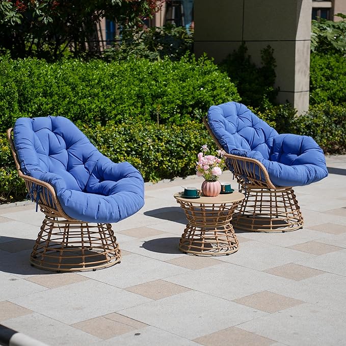 Swivel Chairs for Outside Patio Set of 3, 360 Degree Swivel Pe Wicker Luxury Lounger Chair with 20" Side Table - Photo 2