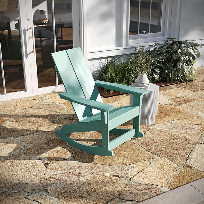 Taylor & Logan Ebbe Modern All-Weather 2-Slat Poly Resin Adirondack Chair in Sea Foam - Set of2