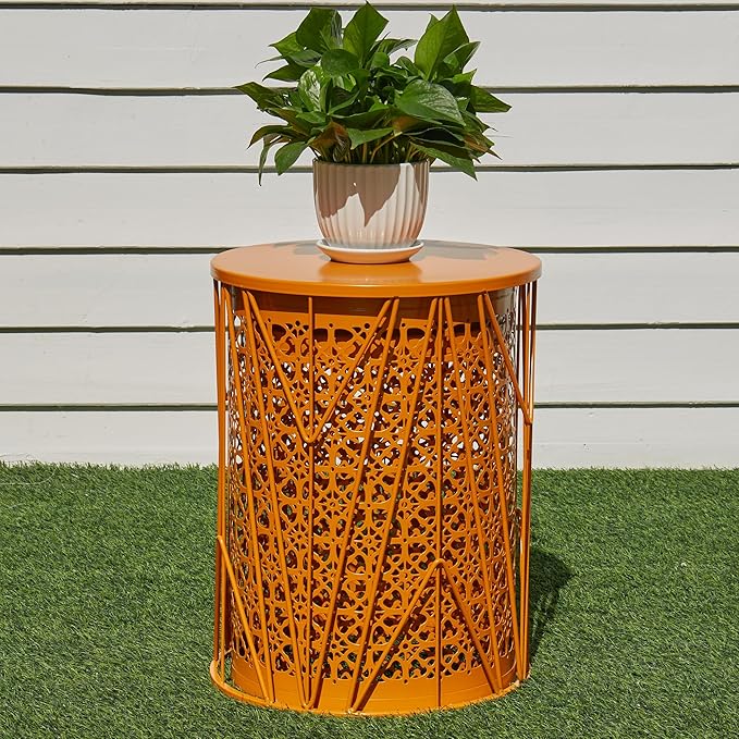 Y&M Set of 3 Meatal Round Side Tables, Multifunctional Coffee Table End Table for Indoor, Outdoor Garden Stool-Orange - Photo 6