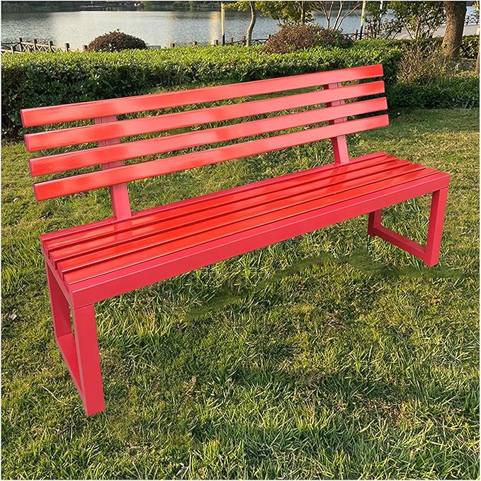 Outdoor Bench for Patio Metal Garden Bench with Armrests Weatherproof Durable Powder Coated Steel Frame Garden or Walking Path Seat for Porch Yard Lawn Deck Lawn Poolsides Park (Color : Red, Size :