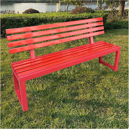 Outdoor Bench for Patio Metal Garden Bench with Armrests Weatherproof Durable Powder Coated Steel Frame Garden or Walking Path Seat for Porch Yard Lawn Deck Lawn Poolsides Park (Color : Red, Size :