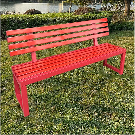 Outdoor Bench for Patio Metal Garden Bench with Armrests Weatherproof Durable Powder Coated Steel Frame Garden or Walking Path Seat for Porch Yard Lawn Deck Lawn Poolsides Park (Color : Red, Size :