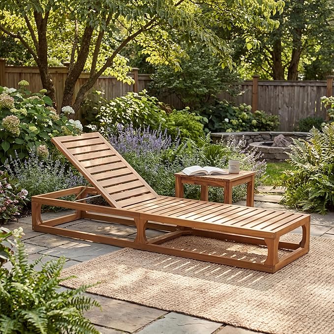 Christopher Knight Home Vauz Patio Chaise Lounge Chair Outdoor, Acacia Wood Poolside Sun Lounger with Slatted Design, Open Frame Pool Lounger with Adjustable Backrest, Natural (Frame Only)