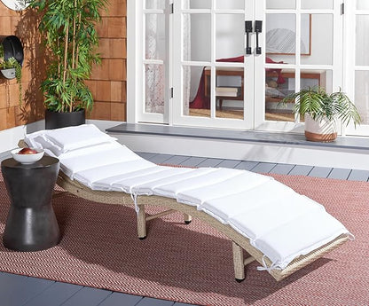 SAFAVIEH Outdoor Collection Colley Beige/White Cushion Wicker Chaise Lounge