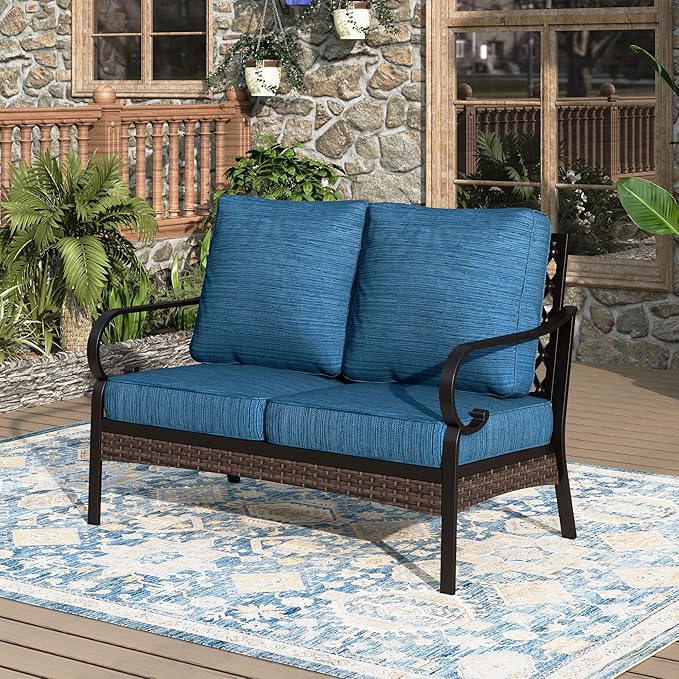 Patio Furniture Sofa, Love-Seat Patio Sofa Steel Frame Outdoor Sectional Couch with Deep Seating and 5.75” Cushions for - Photo 1