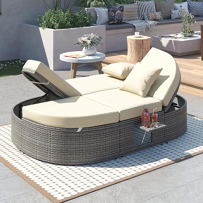 Outdoor Sun Bed Patio 2-Person Daybed with Cushions and Pillows - Photo 2