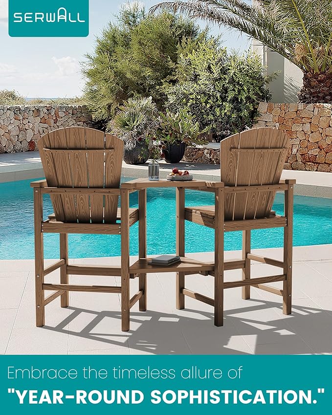 SERWALL Tall Adirondack Chairs Set of 4 with Double Layer Connecting Tray, HDPE Bar Height Outdoor Chairs - Photo 6